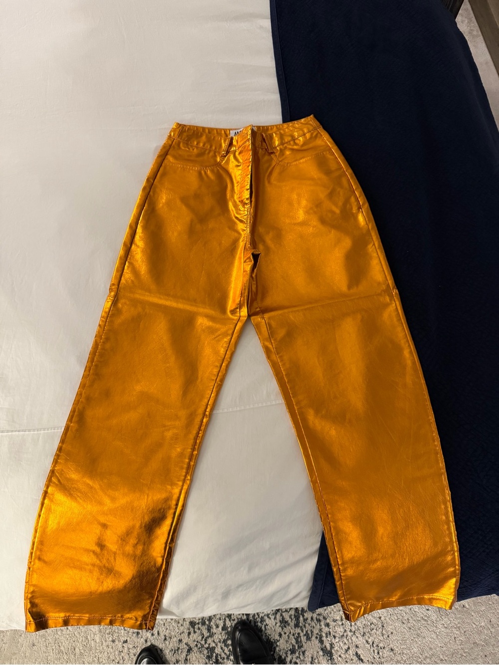 Straight Leg Metallic Pants in  Orange